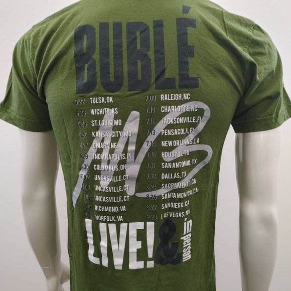 Michael Bublé Live and In Person Concert Tee Men' s Size Medium Green Crew Neck - Picture 3 of 4